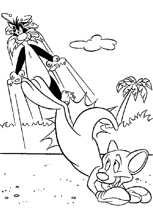 coloriage gros minet se fait boxer par kangourou